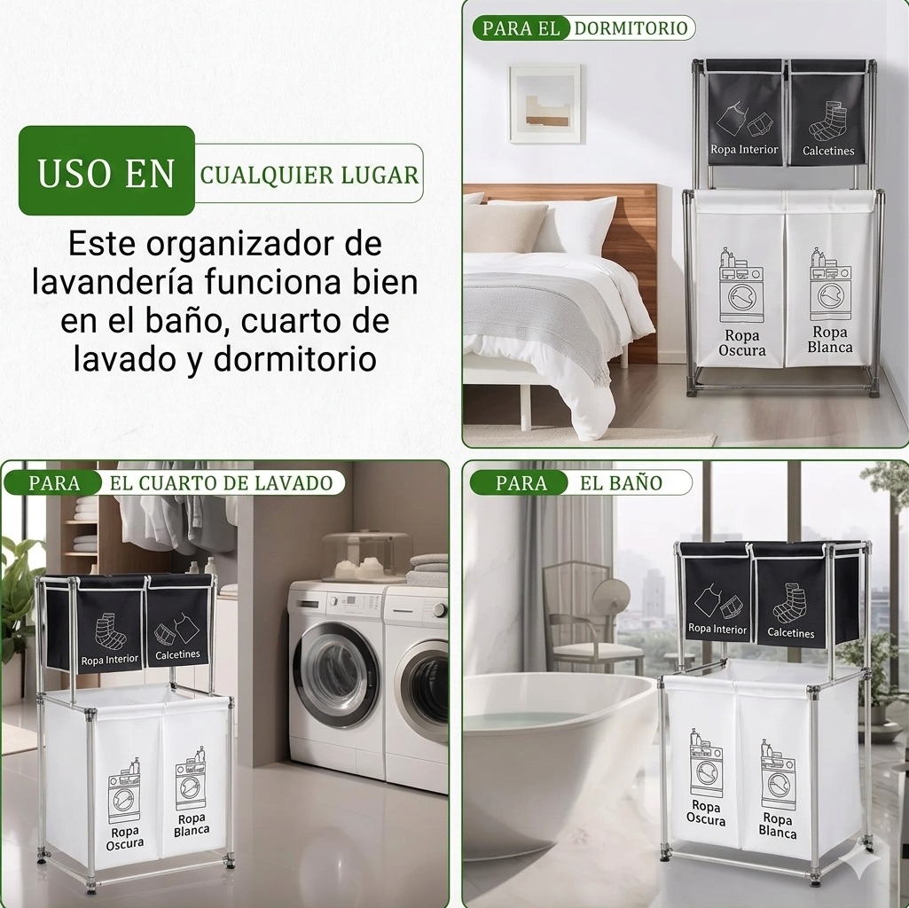 🧺Cesta Organizador de Lavandería con Canastas y Ruedas